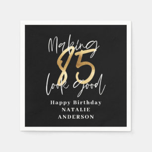 modern black and gold 85th birthday party napkin