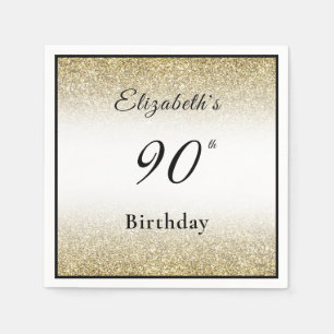 Modern Black and Gold 90th Birthday Party Custom Napkin