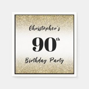 Modern Black and Gold 90th Birthday Party Custom Napkin