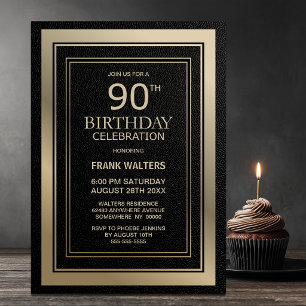 Modern Black and Gold 90th Birthday Party Invitation