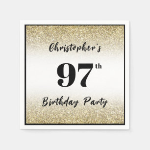 Modern Black and Gold 97th Birthday Party Custom Napkin