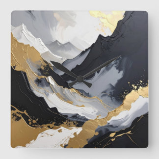 Modern Black and Gold Abstract Luxury Acrylic Square Wall Clock