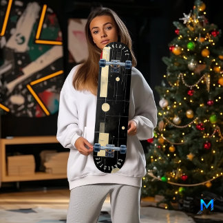 Modern Black and Gold Abstract Skateboard