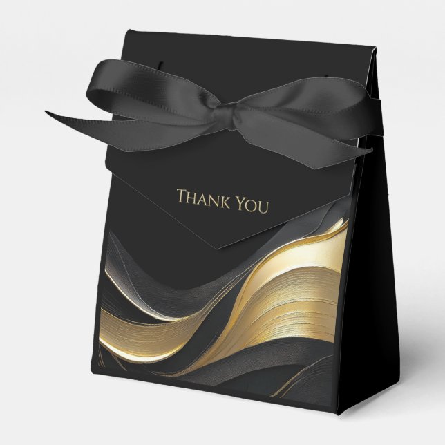 Modern Black and Gold Abstract Wedding Favor Box (Front Side)