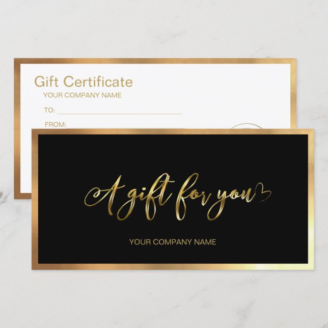 Modern Black And Gold Add Logo Gift Certificate (Front/Back)