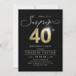 Modern black and gold adult surprise 40th birthday invitation<br><div class="desc">Modern Shhh, it's a surprise 40th birthday party invitation features stylish script and faux gold glitter number 40 and your party details on black background colour, simple and elegant, great surprise adult milestone birthday invitation for men and women. the black background colour can be changed to any colour of your...</div>