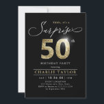 Modern black and gold adult surprise 50th birthday invitation<br><div class="desc">Modern Shhh, it's a surprise 50th birthday party invitation features stylish script and faux gold glitter number 50 and your party details on black background colour, simple and elegant, great surprise adult milestone birthday invitation for men and women. the black background colour can be changed to any colour of your...</div>