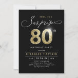Modern black and gold adult surprise 80th birthday invitation<br><div class="desc">Modern Shhh, it's a surprise 80th birthday party invitation features stylish script and faux gold glitter number 80 and your party details on black background colour, simple and elegant, great surprise adult milestone birthday invitation for men and women. the black background colour can be changed to any colour of your...</div>