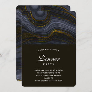 Modern Black and Gold Agate Stone Dinner Party Invitation