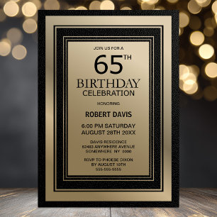 Modern Black and Gold Border 65th Birthday Party Invitation