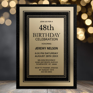 Modern Black and Gold Border Birthday Party Invitation
