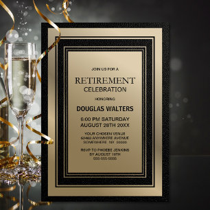 Modern Black and Gold Border Retirement Party Invitation