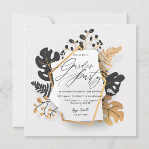 Modern Black and Gold Botanical Garden Party Invitation