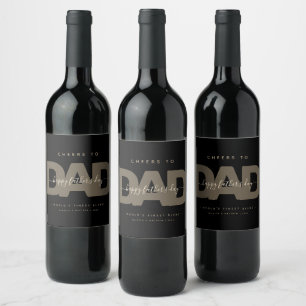 Modern Black and Gold "Cheers to Dad" Father's Day Wine Label