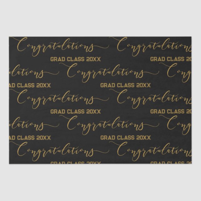 Modern Black and Gold Congratulations Graduations Tissue Paper (Front)
