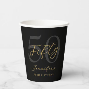 Modern Black and Gold Elegant 50th Birthday Party Paper Cups