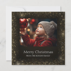 Modern Black and Gold Faux Glitter Photo Card