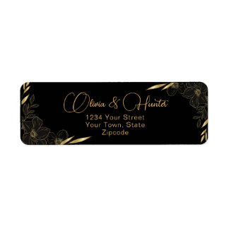 Modern Black and Gold Floral wedding address