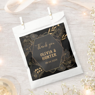 Modern Black and Gold Floral wedding thank you Favour Bag