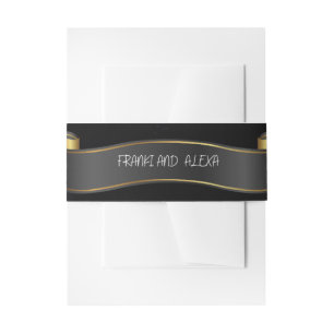 Modern Black and Gold Flourish Calligraphy Wedding Invitation Belly Band