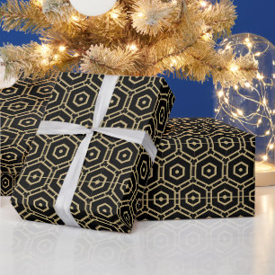 Modern black and gold geometric decorative pattern wrapping paper