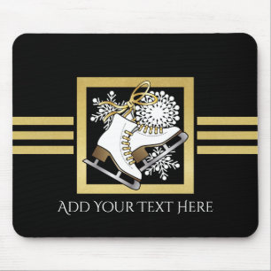 Modern Black and Gold Glitter Ice Skating Custom Mouse Pad