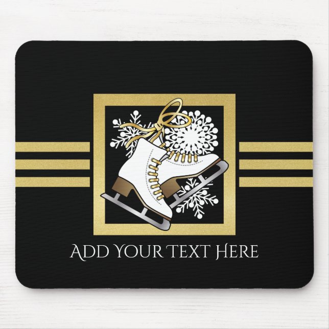 Modern Black and Gold Glitter Ice Skating Custom Mouse Pad (Front)