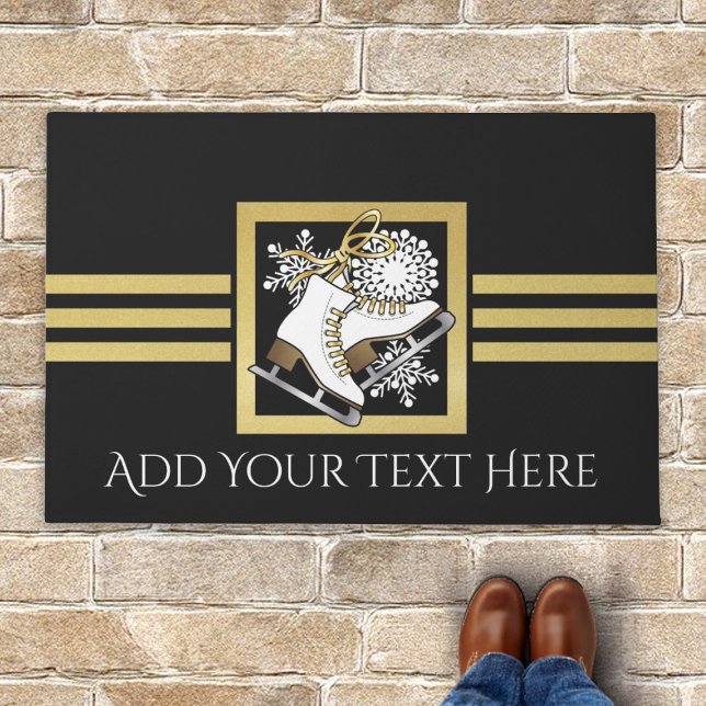 Modern Black and Gold Glitter Ice Skating Doormat (Creator Uploaded)