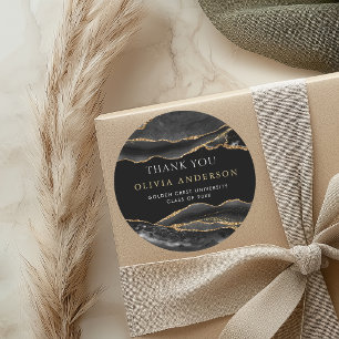 Modern Black and gold Graduation favor thank you Classic Round Sticker