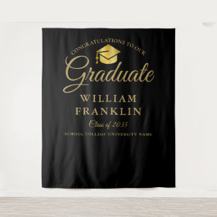 Modern Black And Gold Graduation Photo Backdrop Tapestry