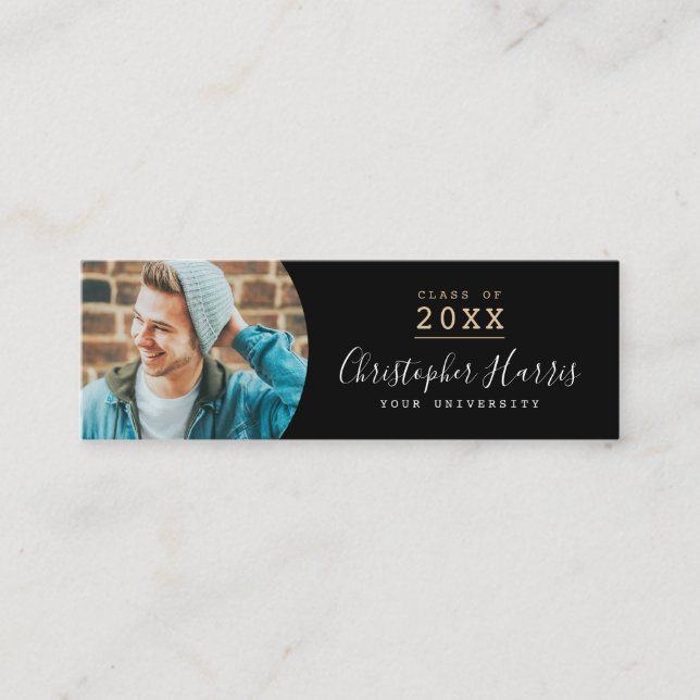 Modern black and gold graduation photo class of ca calling card (Front)