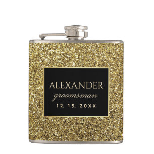 Modern Black and Gold Groomsmen Hip Flask