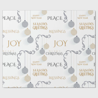 Modern Black and Gold Holiday Messages Wrapping Paper