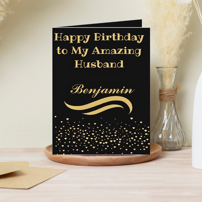 Modern Black and Gold Husband Birthday card  (Creator Uploaded)