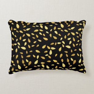 Modern Black and Gold Leaves Illustrated Pattern Accent Pillow