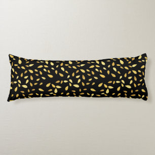 Modern Black and Gold Leaves Illustrated Pattern Body Pillow