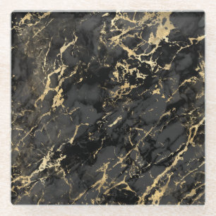 Modern Black and Gold Marble Pattern Glass Coaster