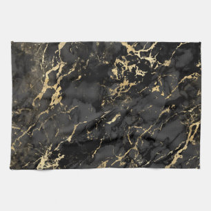 Modern Black and Gold Marble Pattern Kitchen Towel