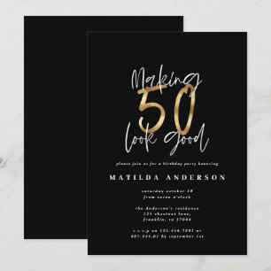 Modern black and gold minimal 50th birthday