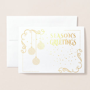 Modern Black and Gold  Minimal Holiday Baubles Foil Card