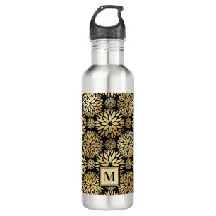 Modern Black and Gold Monogram 710 Ml Water Bottle