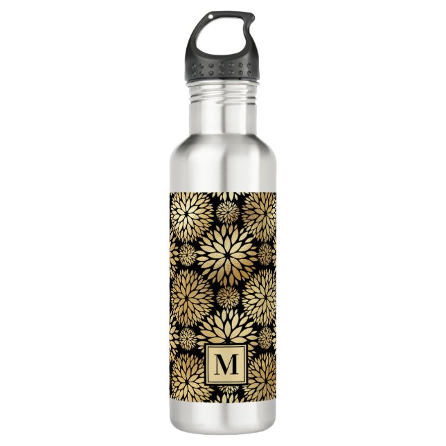 Modern Black and Gold Monogram 710 Ml Water Bottle (Front)