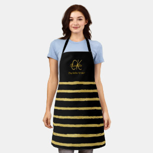 Modern Black and Gold Monogram Apron