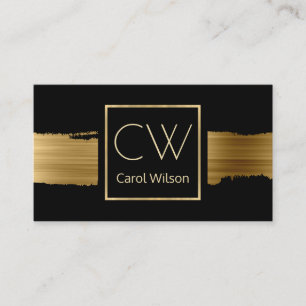 Modern Black and Gold Monogrammed Business Card