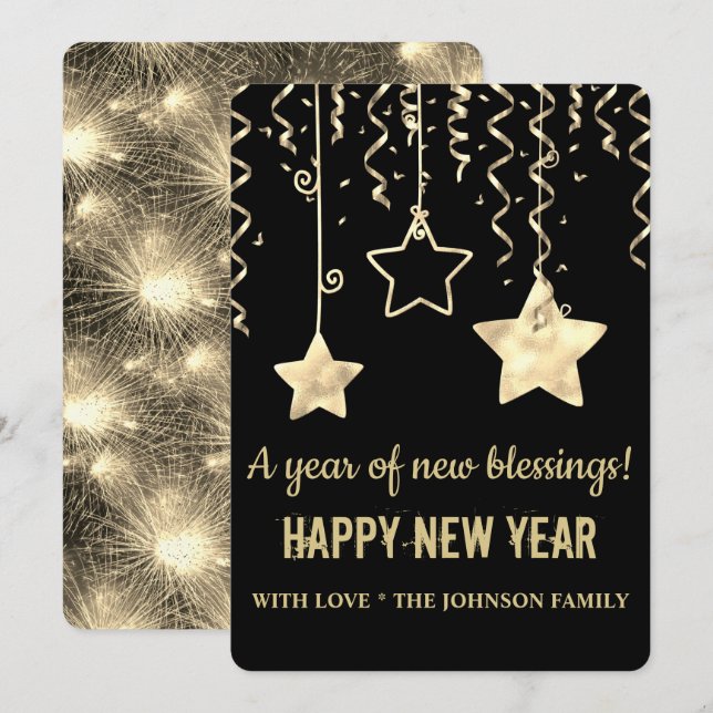 Modern Black And Gold New Year Holiday Card (Front/Back)