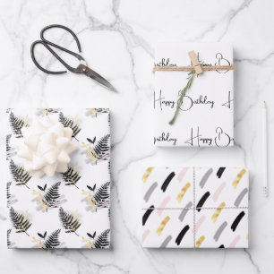 Modern Black and Gold on White Coordinated  Wrapping Paper Sheet
