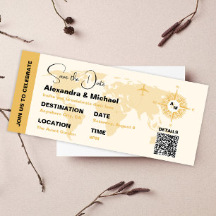 Modern Black and Gold Passport Save the Date Invitation