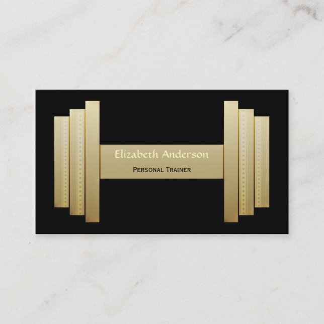 Modern Black and Gold Personal Trainer Business Card (Front)