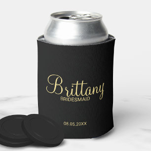 Modern Black and Gold Personalized Bridesmaids Can Cooler