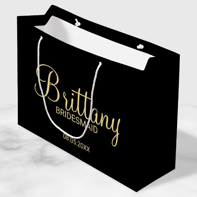 Modern Black and Gold Personalized Bridesmaids Large Gift Bag (Creator Uploaded)